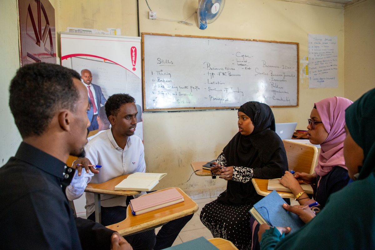 Participants discussing in an entrepreneurship class in Burao