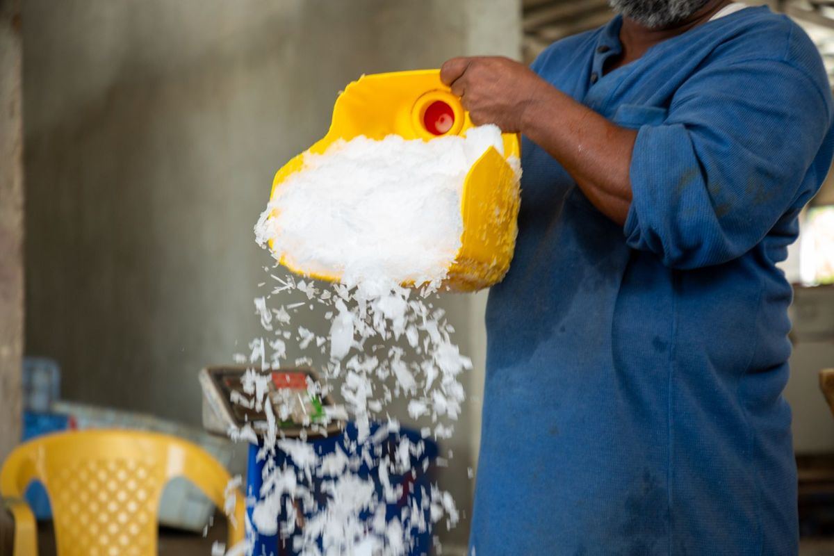 Ice poured over fresh fish