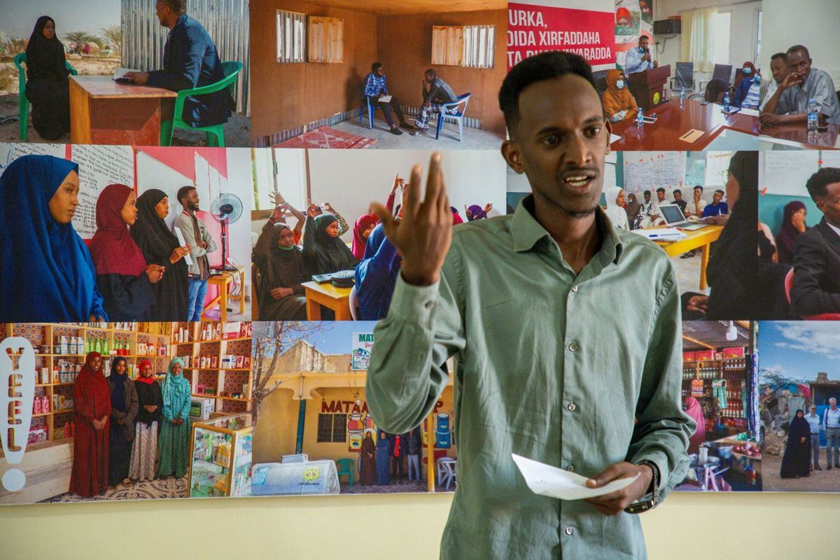 A participant presenting a business plan
