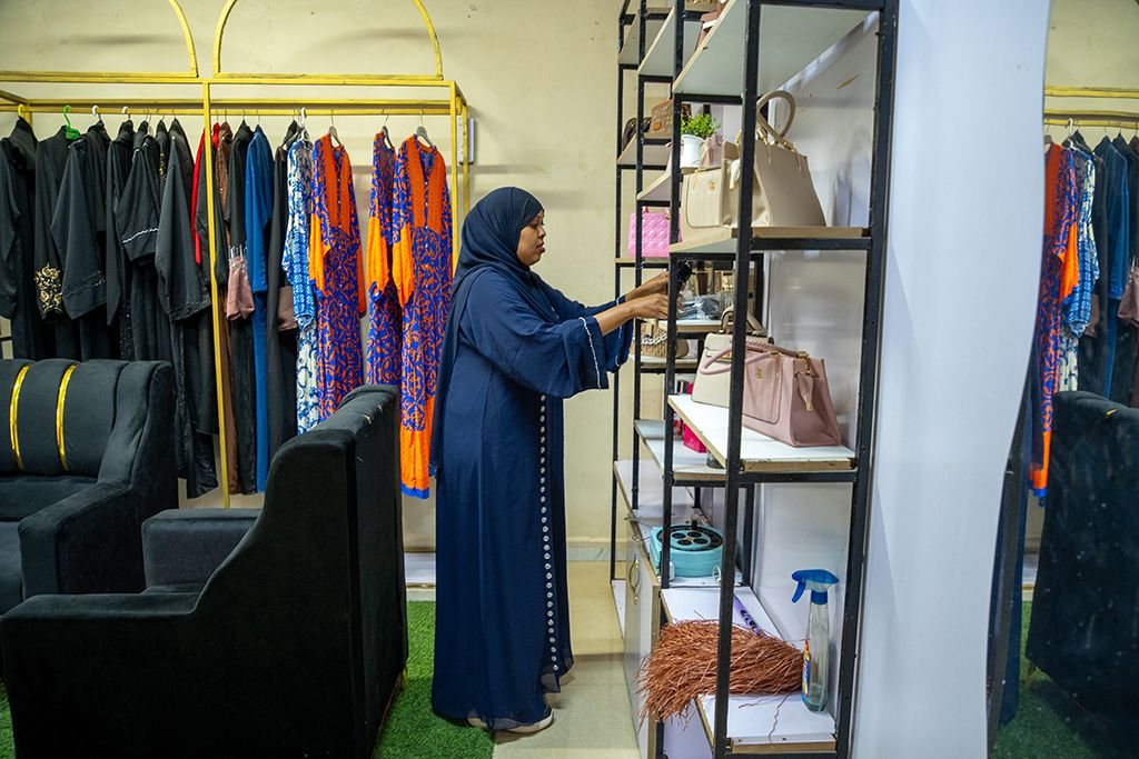 A graduate in her shop in Burao